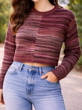 Madewell women’s striped fuzzy knit sweater/cardigan, size Small, in pink / berr